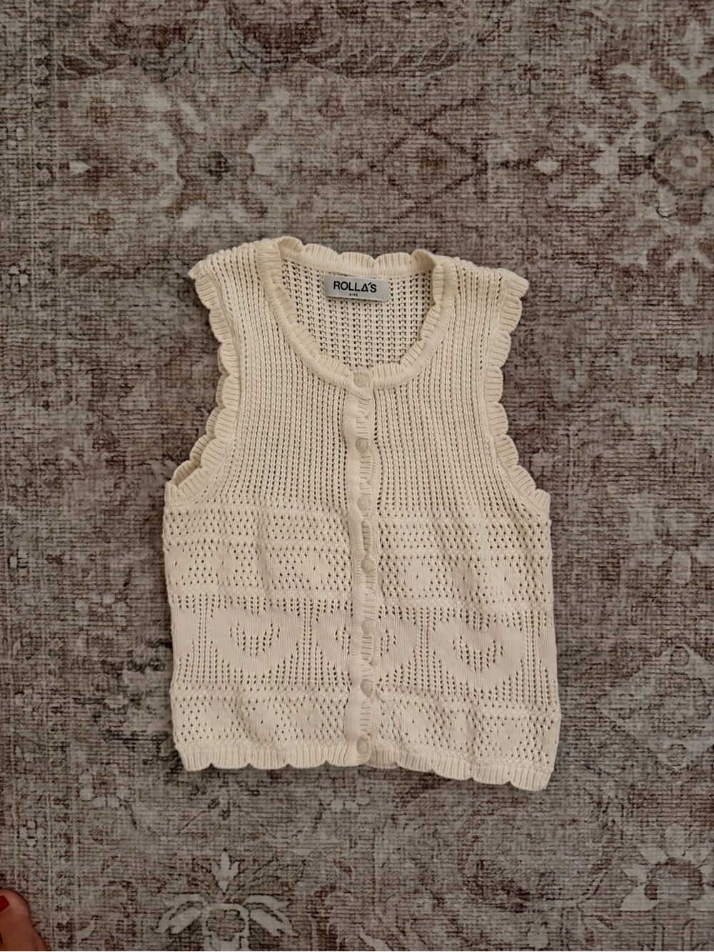 ROLLA'S Cream Crochet Button-Front Sweater Vest